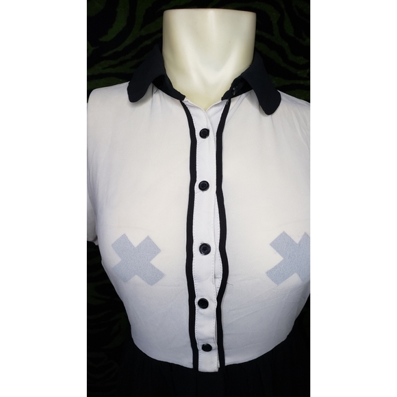 Ivory & black collared button up dress - Picture 2 of 4